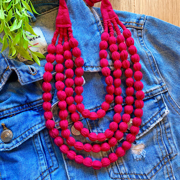 Handcrafted Shocking Pink Bobble Necklace (4 layers)