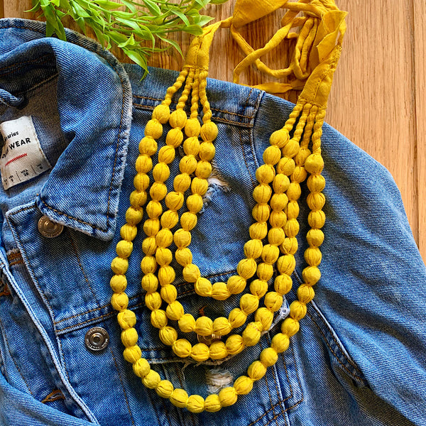 Handcrafted Bright Yellow Bobble Necklace (4 layers)