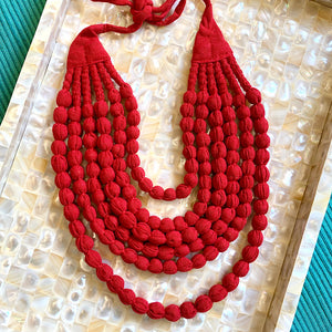 Handcrafted Bright Red Bobble Necklace (6 layers)