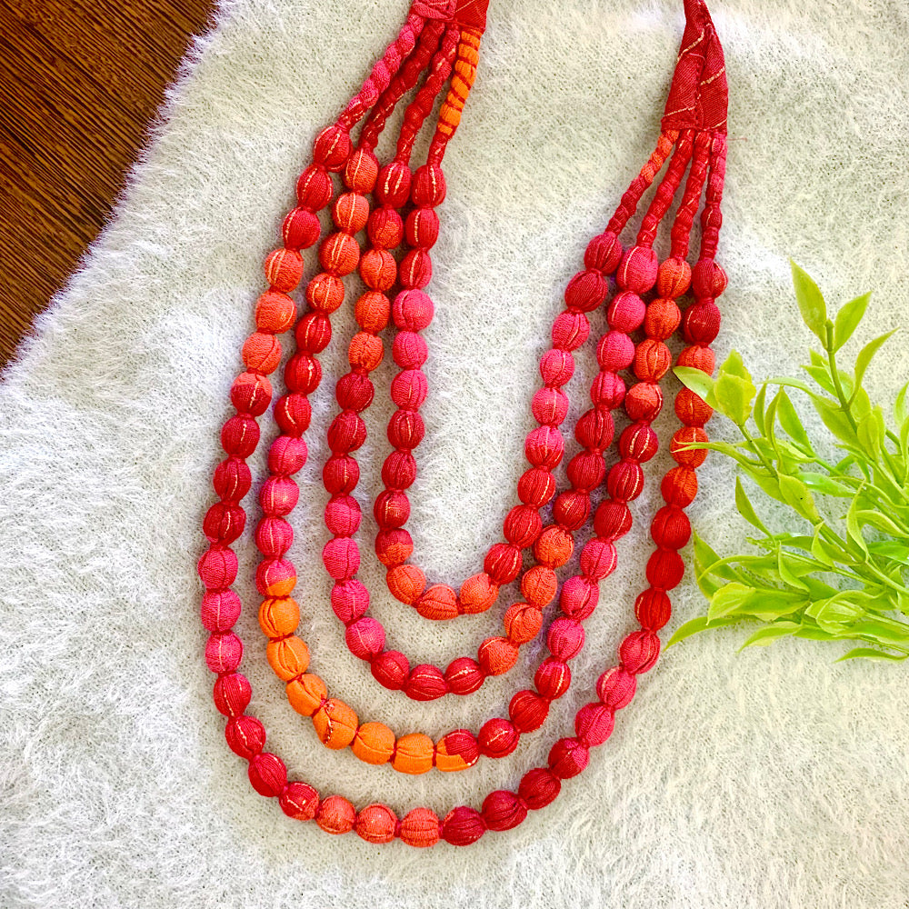 Handcrafted Pink Orange & Red Shaded Bobble Necklace (4 layers)