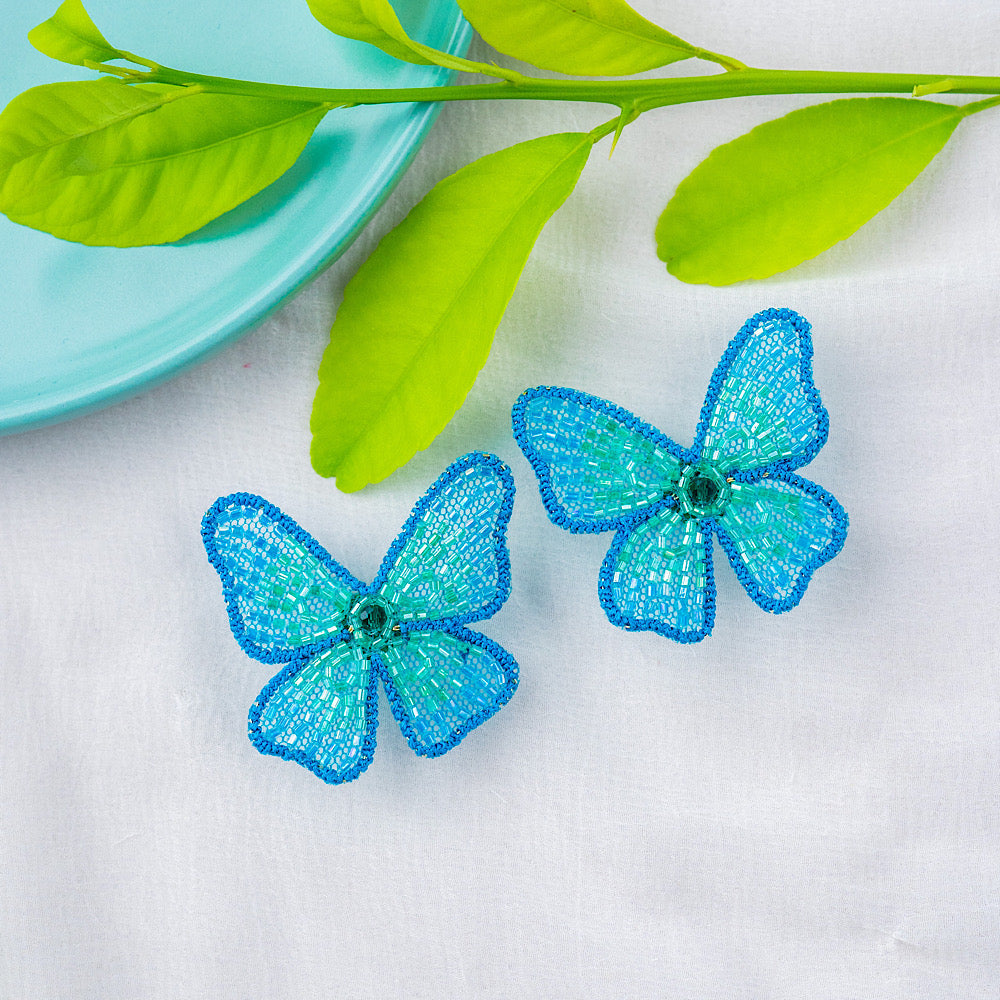 Hand Embroidered Butterfly Earrings