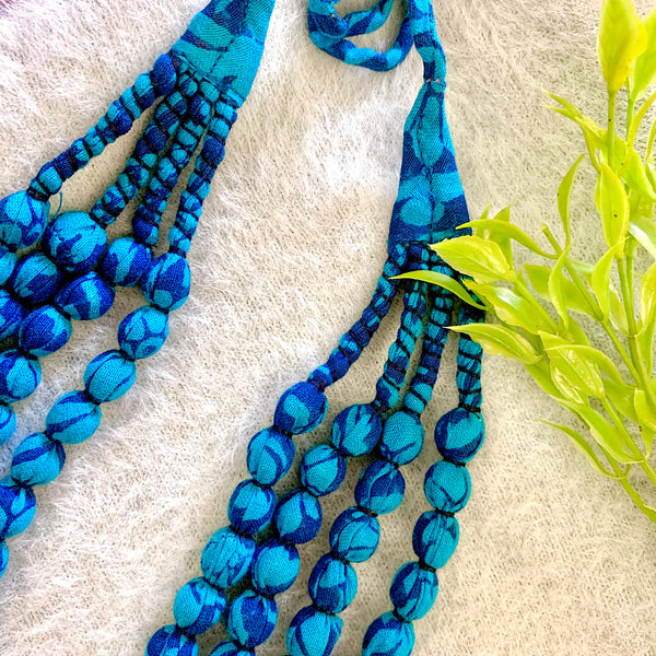 Handcrafted Blue Printed Bobble Necklace (4 layers)
