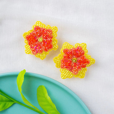 Hand Embroidered Sparkly Flower Earrings