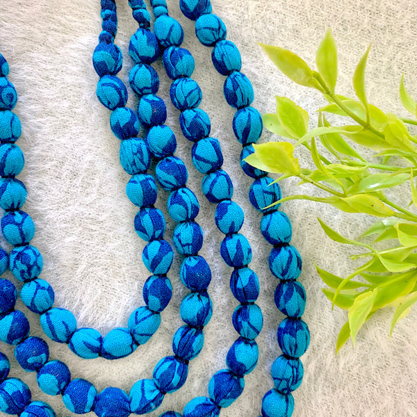 Handcrafted Blue Printed Bobble Necklace (4 layers)