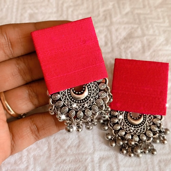 Pure Raw Silk Fusion Earrings - Fuchsia Pink